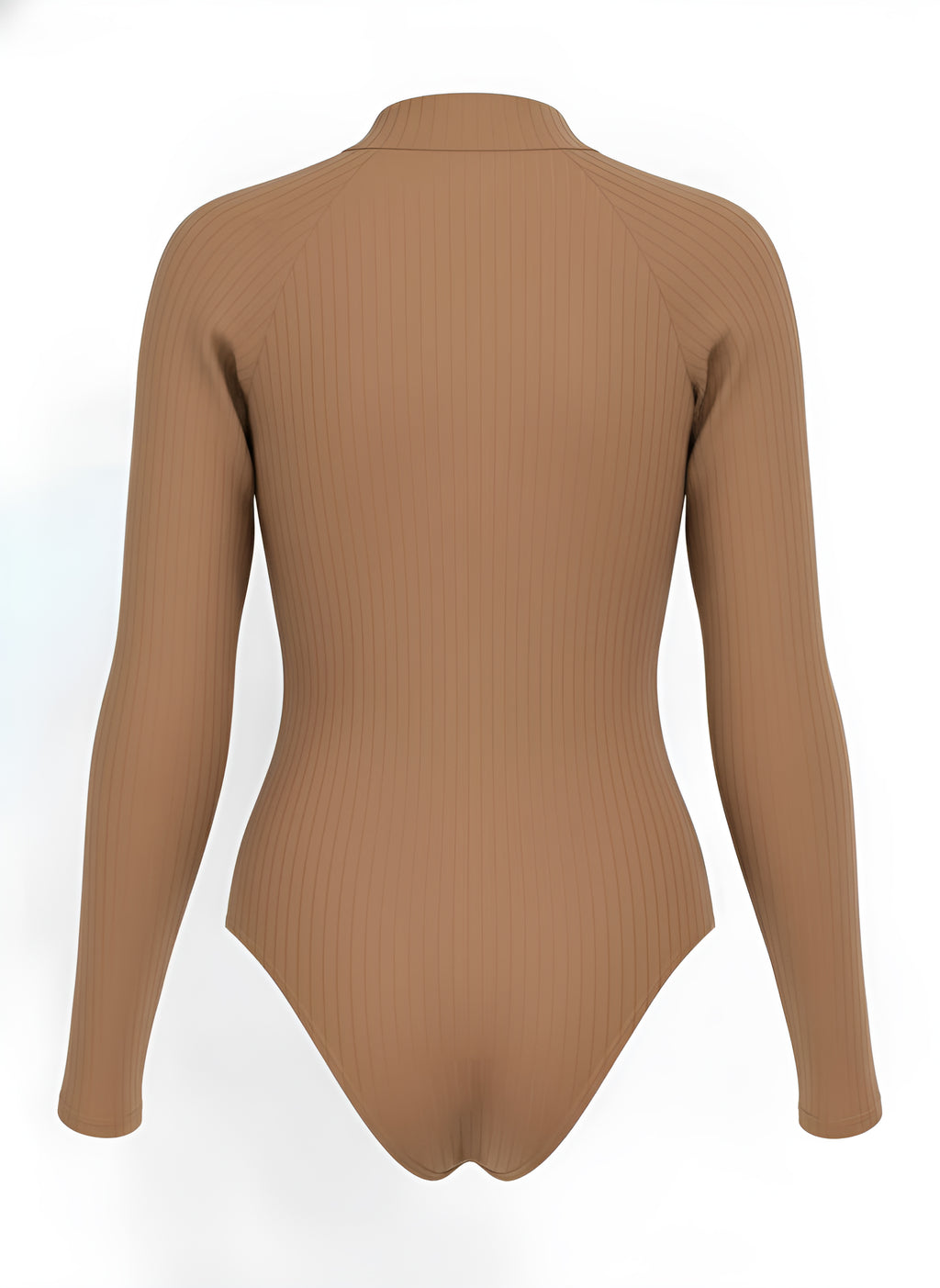 Brown ribbed bodysuit on a white background