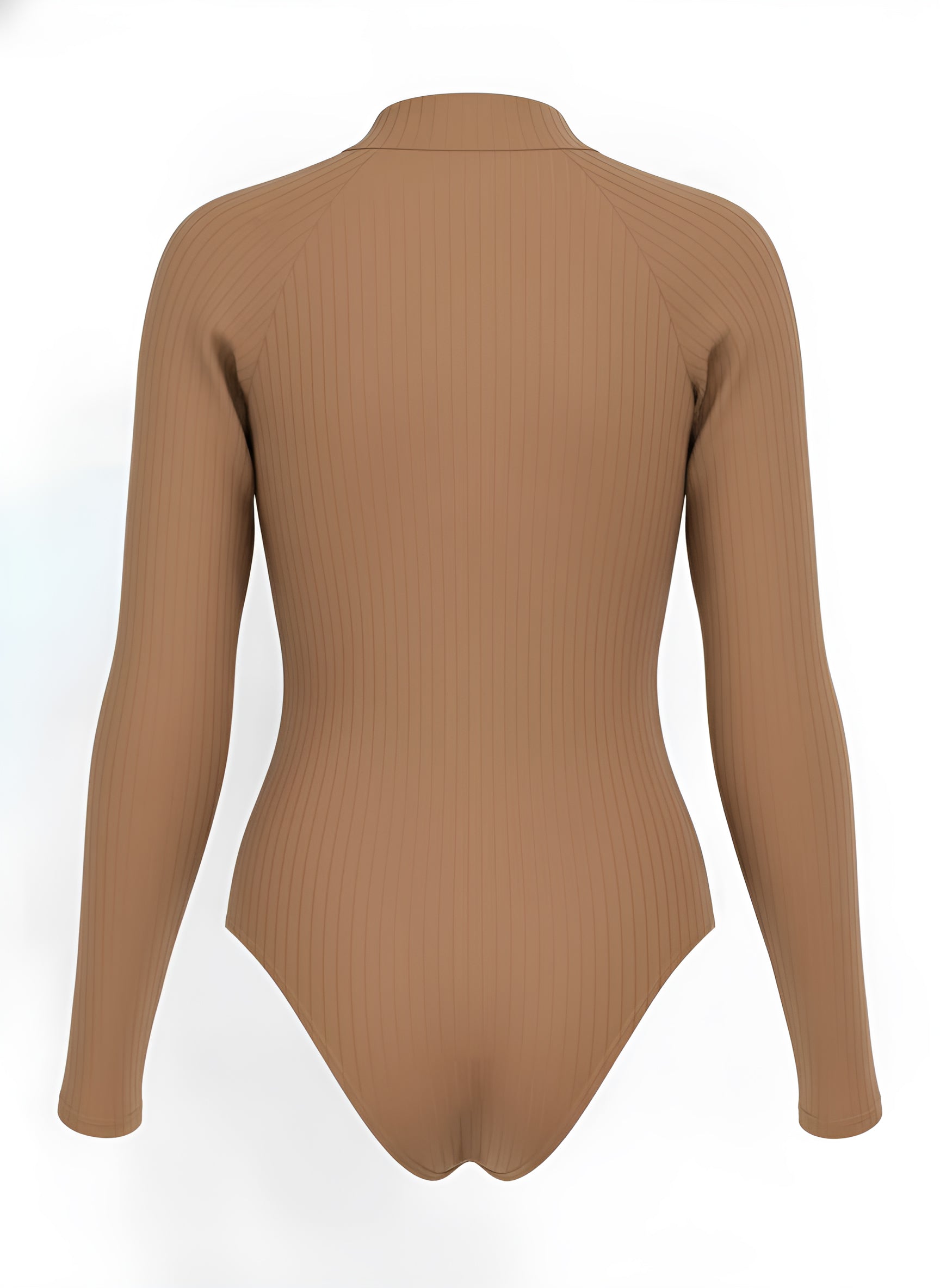Brown ribbed bodysuit on a white background